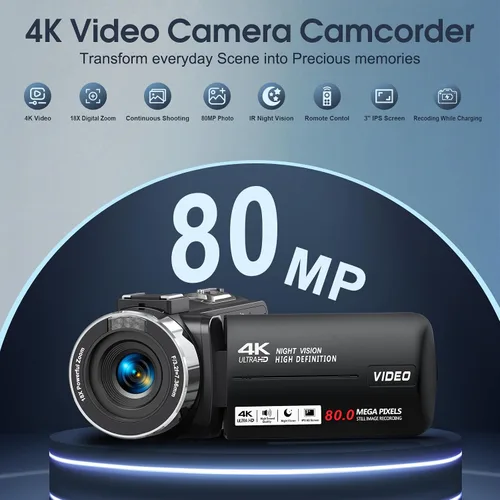 Vista 2 de 4K 80MP Camcorder Video Camera Vlogging Camera for YouTube IR Night Vision Camera 18X Digital Zoom 3.0 IPS Screen Video Recorder with 32GB SD Card
