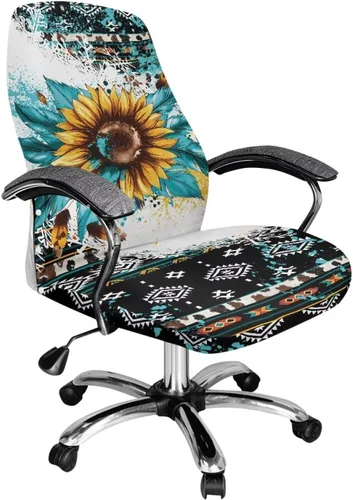 Vista 34 de Green Leaf - Fundas para sillas de oficina en casa, fundas elásticas para sillas de escritorio de computadora, respaldo alto, universales, fundas