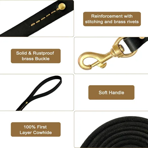 Vista 3 de Guiding Star Correa de cuero para perro de 4 pies, correas para perros grandes, resistente, correa de entrenamiento de cuero suave hecha a mano