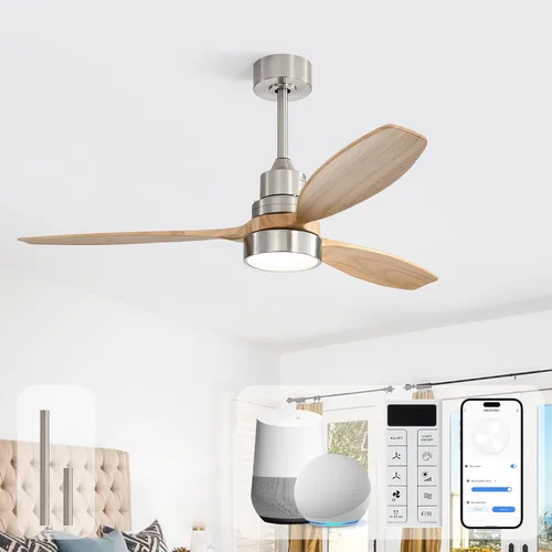Vista 28 de Sofucor Ventilador de techo con luces y control remoto, ventilador de techo de madera LED moderno de 52 pulgadas con varillas descendentes