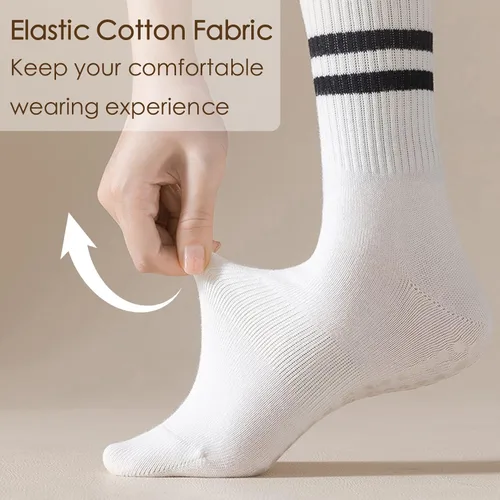 Vista 4 de 3 pares de calcetines de yoga con agarre para mujer, calcetines antideslizantes para pilates, entrenamiento, ballet, danza, calcetines de hospital