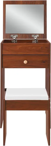 Vista 3 de Escritorio de tocador 3 en 1 con espejo, tocador compacto de 15.8 pulgadas con tapa abatible, mesa de maquillaje de nogal negro con taburete