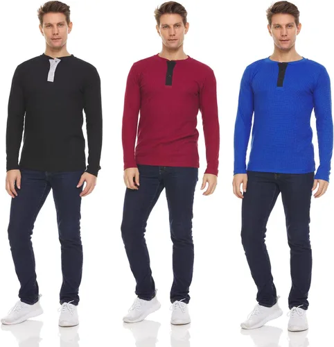 Vista 38 de DARESAY Paquete de 3: camiseta térmica de manga larga para hombre, camisetas de manga larga Henley & Crew para hombre, camisetas de manga larga