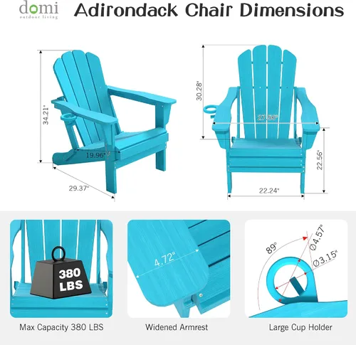 Vista 3 de Domi Folding Adirondack Chair with Cup Holder, Aruba