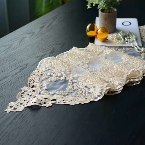 Vista 2 de SUTAVIA Camino de mesa de encaje bordado, pañuelo clásico rectangular de macramé, para cocina, comedor, mesa de café, bufanda de mantel y banquete