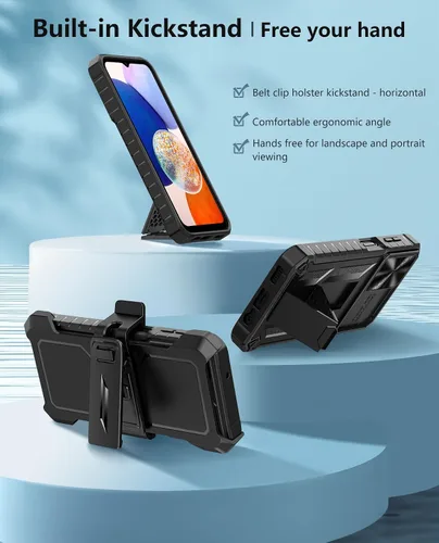 Vista 5 de FNTCASE for Samsung Galaxy A14-5G Case with Slide Camera Cover & Holster Built in Kickstand, Military Grade Dropproof Protection, Heavy Duty