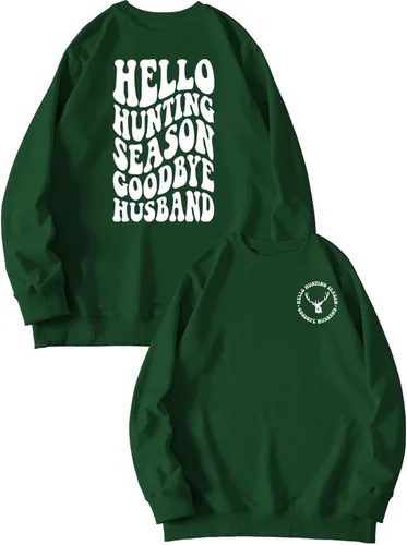 Vista 25 de DUDIHOHX Hello Hunting Season Goodbye Husband - Sudadera de manga larga con estampado de moda, casual, cuello redondo