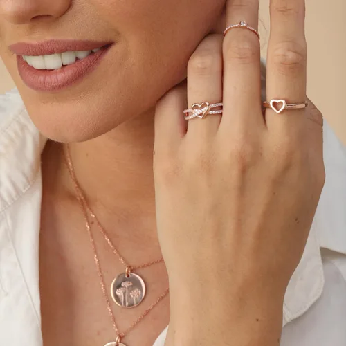 Vista 3 de AFFY Split Shank Infinity Heart Promise Ring for Women In Sterling Silver A: oro rosa 925