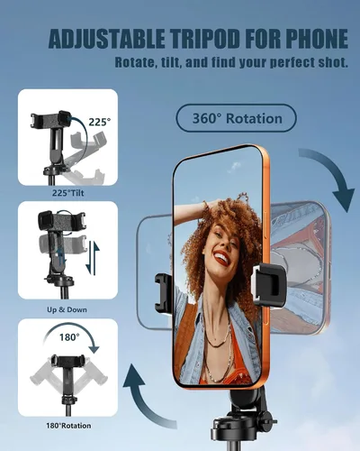 Vista 4 de Trípode de bolsillo para teléfono, trípode portátil 3 en 1 para selfie stick con control remoto, rotación de 360°, soporte de trípode para teléfono