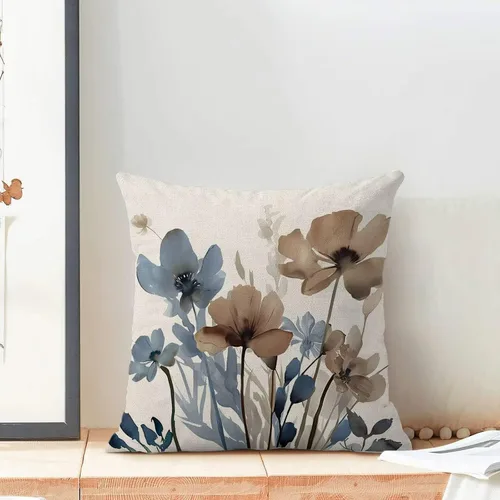 Vista 3 de AEIOAE Juego de 2 fundas de almohada florales azules y marrones de 16 x 16 pulgadas, fundas de almohada decorativas de flores de acuarela