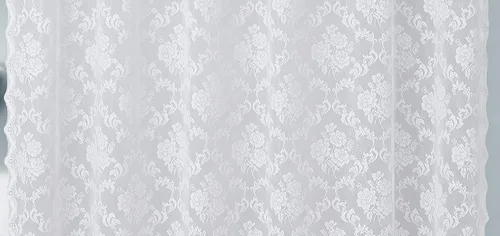 Vista 5 de ASATEX Cortina de ducha de encaje blanco. Cortina de baño de diseño floral clásico de 72 x 72 pulgadas con cenefa adjunta y borlas. Cortinas