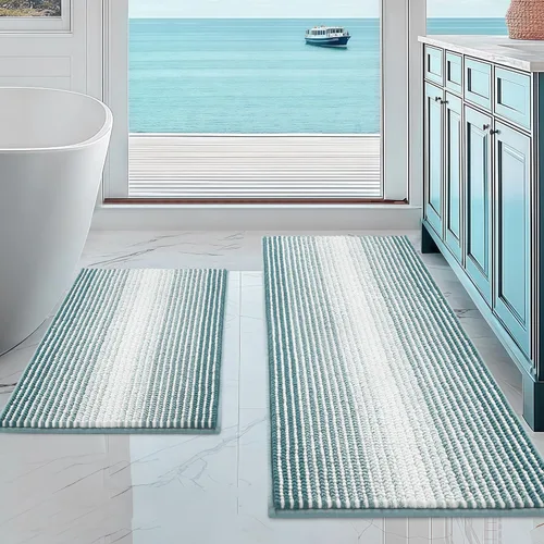 Vista 101 de BSICPRO Tapetes de baño de felpilla, 20 x 32 pulgadas, antideslizantes, absorbentes, suaves, peludos, para baño, lavables a máquina (salvia)