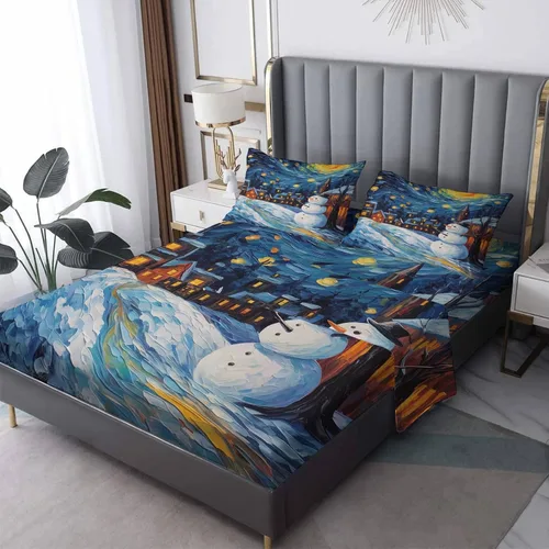 Vista 10 de Juego de sábanas de Navidad tamaño individual, sábanas de microfibra suave y bolsillo profundo, sábanas y fundas de almohada estampadas sin arrugas