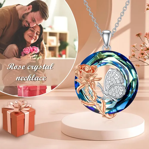 Vista 3 de RJK Collar de plata de ley para mujer, collar de cristal, diseño de ranatortugamariposa rosapandasgatoperrofénixhongos, joyería de animales, regalos