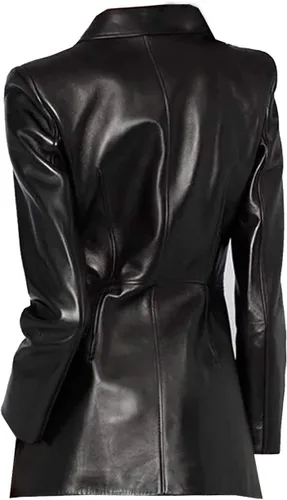 Vista 6 de Diseñador exclusivo medio peplum chaqueta de cuero genuino para las mujeres diseño multicolor negro rojo bronceado