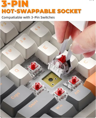 Vista 8 de ZIYOU LANG Teclado mecánico inalámbrico 96% para juegos, USB 2.4G + tipo cBT5.0, interruptor rojo intercambiable en caliente y teclas de flecha