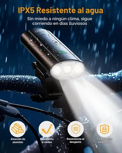 Vista 5 de Bike Light Set, Prasky Rechargeable Bicycle Lights Front and Rear, Aluminum