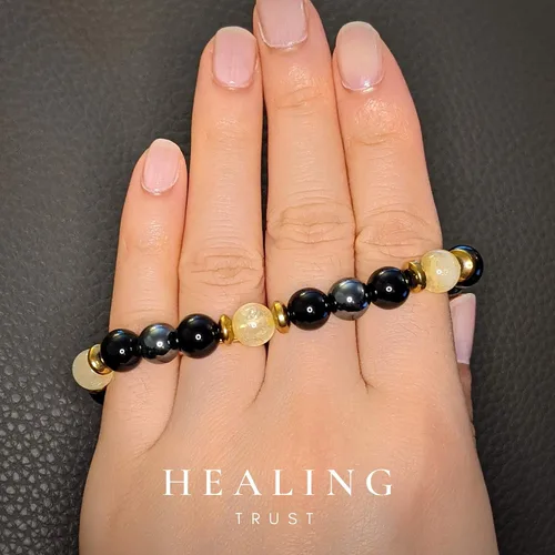 Vista 8 de Confianza curativa Pulsera de citrino, pulsera de hematita de obsidiana negra, joyería de cristal de citrino, pulsera de riqueza de obsidiana negra