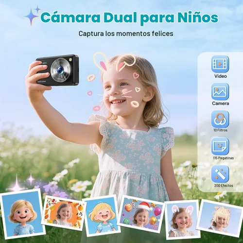 Vista 2 de Cámara digital AI, cámaras WiFi para fotografía con reconocimiento de objetos, cámara digital compacta de apuntar y disparar con doble lente, flash