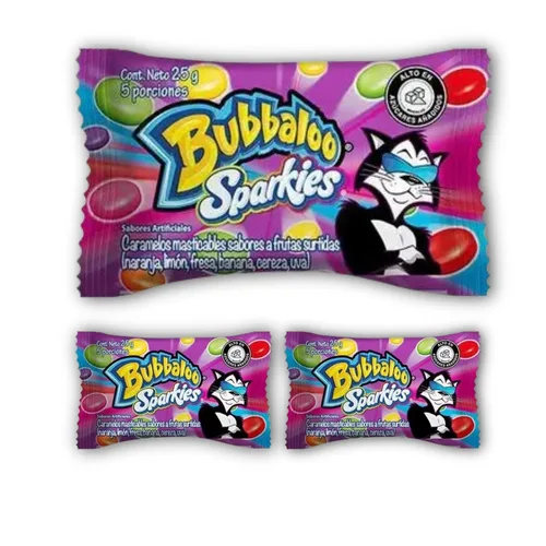 Vista 3 de DECA EXPERTS - BUBBALOO SPARKIES caramelos masticables - Caja por 20 unidades - 17.64 oz - 17.6 Onzas - sabores surtidos. Caramelos masticables