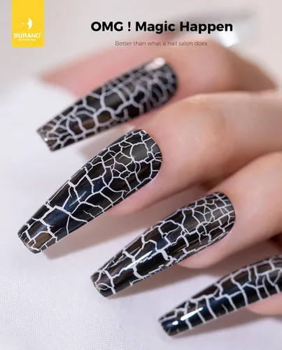 Vista 2 de BURANO Juego de esmaltes de uñas de gel Crackle - Blanco y negro, secado al aire y lámpara LED necesaria