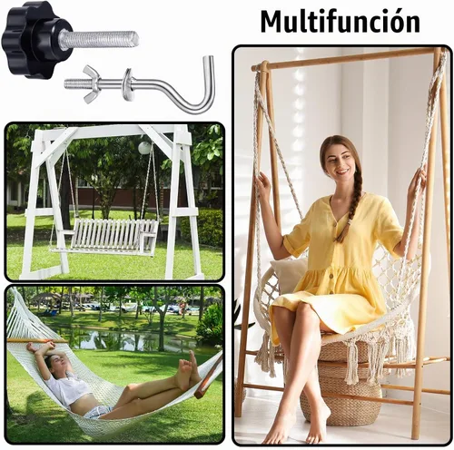 Vista 6 de Therwen Kit de 8 piezas de accesorios para hamaca de alta resistencia, gancho de rosca de repuesto, perilla de mano para columpio, patio, base
