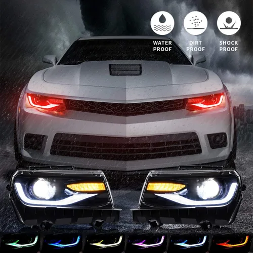 Vista 6 de VLAND Faros Compatibles con Chevy Camaro 5ª Generación 2014 2015, Lente de Doble Luz (No Incluyen Focos, Lados del Conductor y del Pasajero)