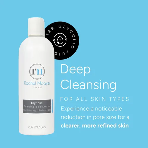 Vista 2 de Rachel Moayer Limpiador facial perfeccionador glicólico, lavado facial exfoliante con 12% de ácido glicólico, limpia y previene el acné, para todo