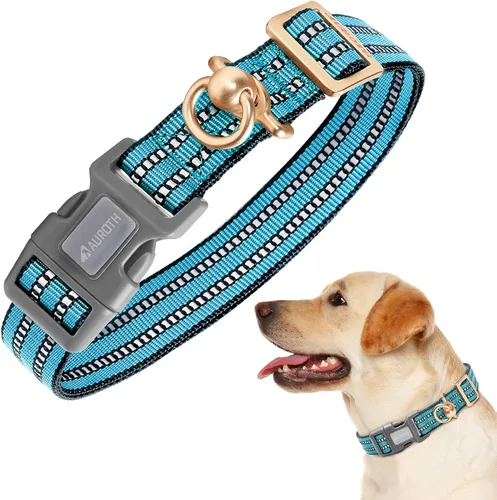 Vista 21 de Collar de perro Auroth para perros medianos y grandes, collar de perro reflectante, collares de perro de nylon suave ajustables con resistente
