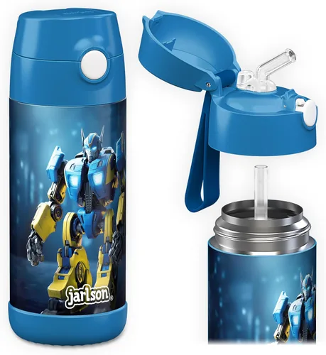 Vista 10 de Jarlson® CHARLI - Botella de agua para niños [12 onzas], botella térmica de acero inoxidable con pajilla, botella de agua aislada a prueba