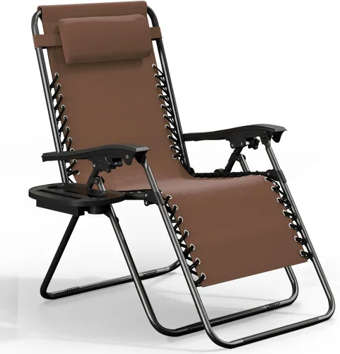 Vista 25 de Nestl Sillas de gravedad cero, juego de 2, silla de patio al aire libre con almohadas y bandejas portavasos, silla reclinable plegable de malla