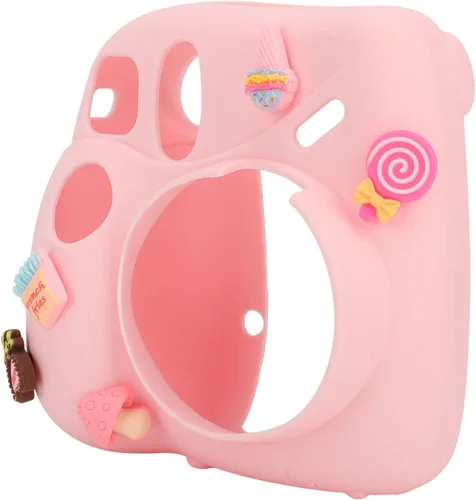Vista 7 de Funda para cámara instantánea, funda ligera con correa para el hombro, funda protectora de silicona suave adecuada para Instax Mini 7 Plus (postre)