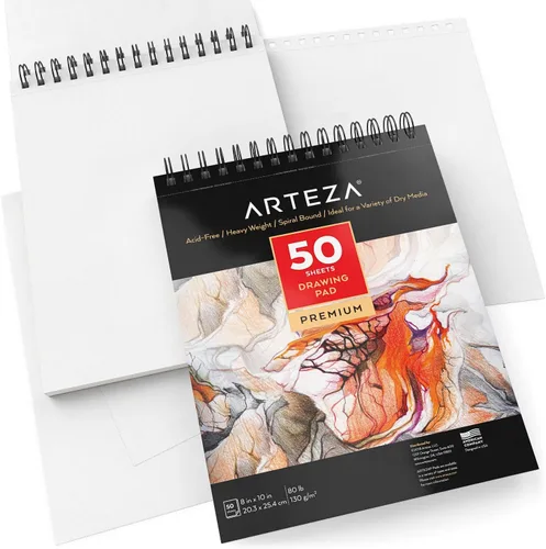 Vista 5 de ARTEZA Bloc de papel de dibujo, 8 x 10 pulgadas, paquete de 1, 50 hojas, libros de dibujo de artistas encuadernados en espiral, papel de dibujo