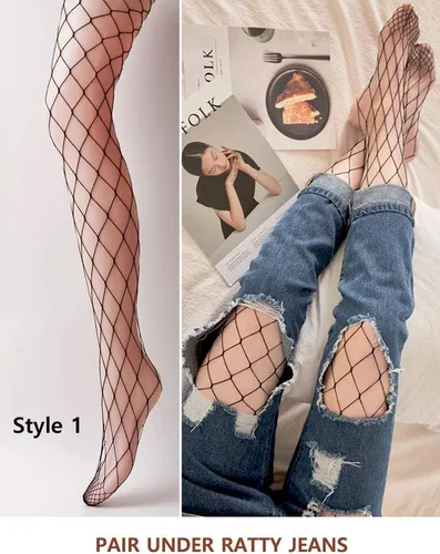 Vista 2 de Vero Monte - Medias de red con patrón para mujer, medias de red negras