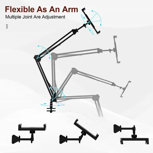 Vista 6 de Soporte de piso para tableta Kindle iPad con mesa auxiliar en forma de C, altura de ángulo ajustable, soporte para iPad Tablet Kindle para cama