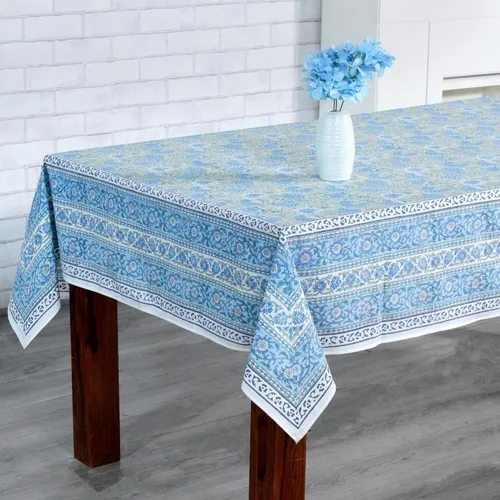 Vista 5 de Ridhi Mantel rectangular de algodón con estampado de espárragos verde Gadd de 102 x 48 pulgadas, reutilizable, decorativo para uso diario