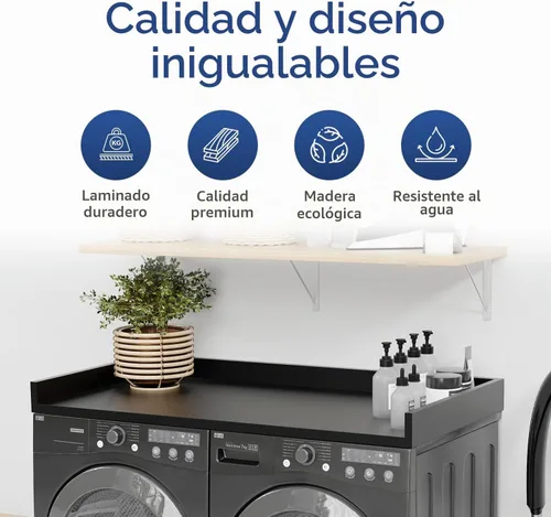 Vista 5 de OfficeSimpli Mesa para Lavadora y Secadora, Fabricado en EE.UU., Almohadillas Antideslizantes, Toallero de Madera para Lavandería, Cubierta