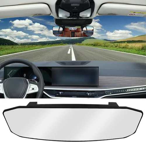 Vista 7 de NTNEV Espejo retrovisor grande de 12 pulgadas x 3.5 pulgadas, espejo retrovisor panorámico antirreflejos de gran angular, espejo retrovisor