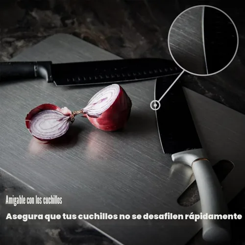 Vista 6 de Tabla de cortar de titanio - Nueva mejora 2025 Tablas de cortar 100% puras de titanio para cocina de doble cara, tabla de cortar Titanware, apta