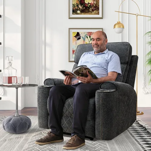 Vista 7 de HAOMARKETS Silla reclinable eléctrica, sillón reclinable eléctrico de tela suave con portavasos de metal, sillas reclinables de alta resistencia
