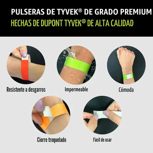 Vista 3 de 100 pulseras Tyvek negras Wristco para eventos Negro