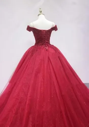 Vista 4 de XYAYE Vestidos de quinceañera de tul hinchado para mujer, vestido de fiesta con hombros descubiertos, vestidos de fiesta de encaje, dulces 15
