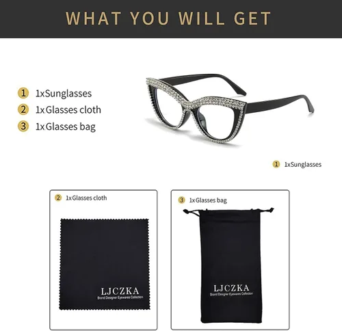Vista 5 de LJCZKA Rhinestone Cat Eye Glasses Women Vintage Anti Eyestrain Blue Light Blocking Computer Glasses Diamond Eyewear