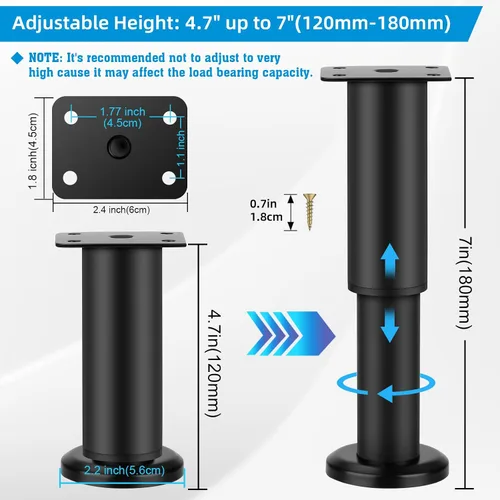 Vista 2 de Patas ajustables de metal para muebles de 4.7 a 7 pulgadas, extensión de patas de gabinete resistentes