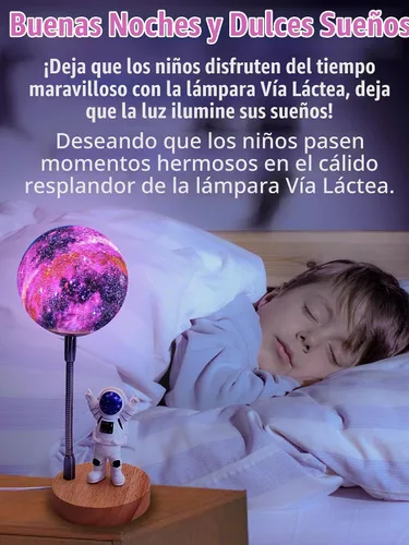 Vista 3 de Lámpara de luna para niños, luces Space Buddy con 7 colores, luz nocturna de astronauta Galaxia