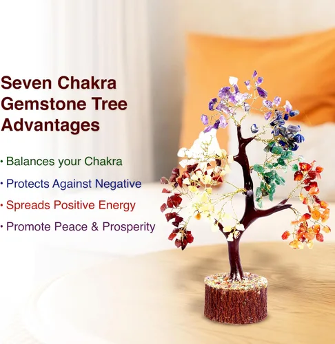 Vista 8 de Árbol de la vida de cristal de siete chakras para energía positiva, árbol de feng shui, árbol bonsái, piedras curativas, árbol de dinero, decoración