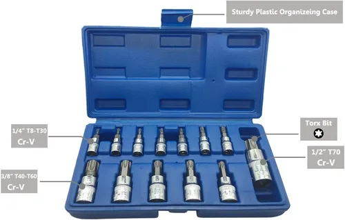 Vista 2 de Mainpoint Star Torx - Juego de llaves de vaso (13 piezas, T8 - T70 CRV, 1/2", 3/8", 1/4")