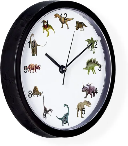 Vista 4 de CafePress Reloj de pared de dinosaurio con números negros, reloj de pared decorativo único de 10 pulgadas