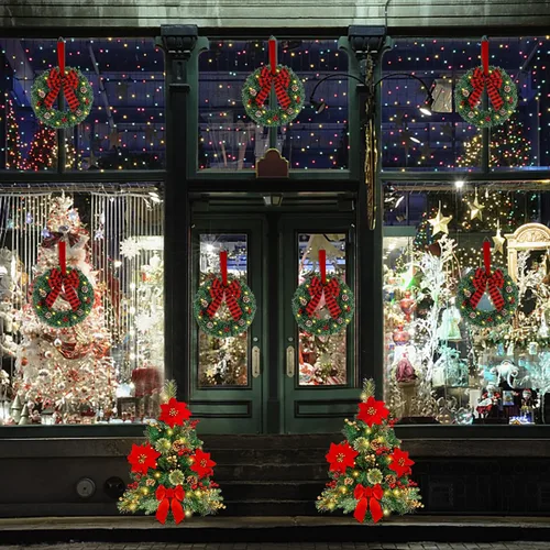 Vista 7 de ATDAWN Paquete de 3 mini coronas de Navidad, corona de Navidad iluminada para puerta delantera, corona de Navidad para decoraciones de fiesta