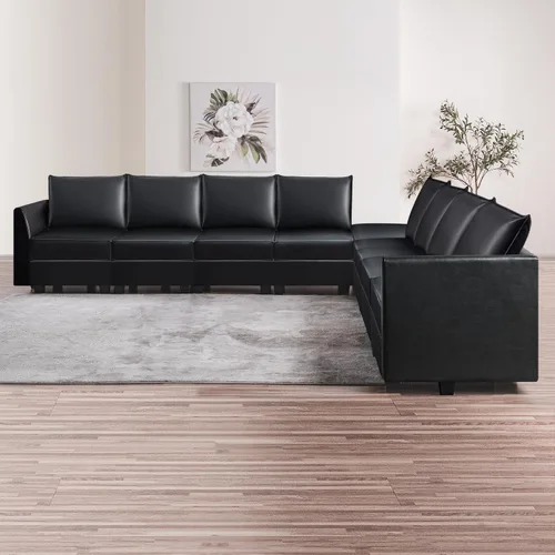 Vista 3 de Naomi Home Elizabeth Modern DIY Collection Black/Air Leather/7 Piezas Modular Seccional